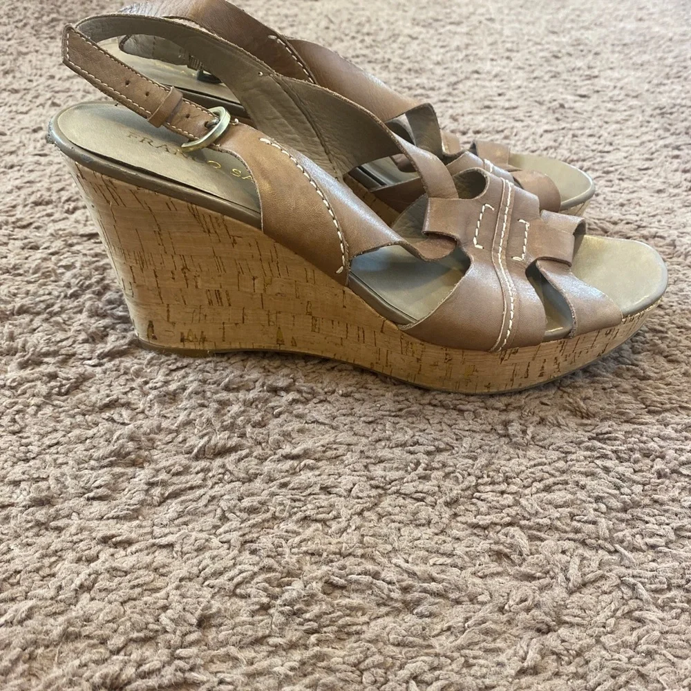 Franco Sarto Leather Cadmus Wedge Sandals Cognac